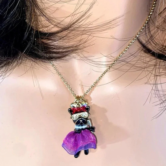 Betsey Johnson Party Animal Frenchie Pendant Charm Gold Necklace NIB - Picture 5 of 8